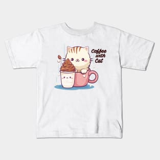 Cappuccino Kitty Cuddles - Cat and Whipped Coffee Art Kids T-Shirt